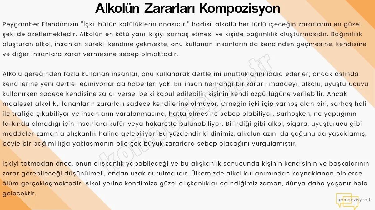 Alkol ve Zararları ile İlgili Kompozisyon