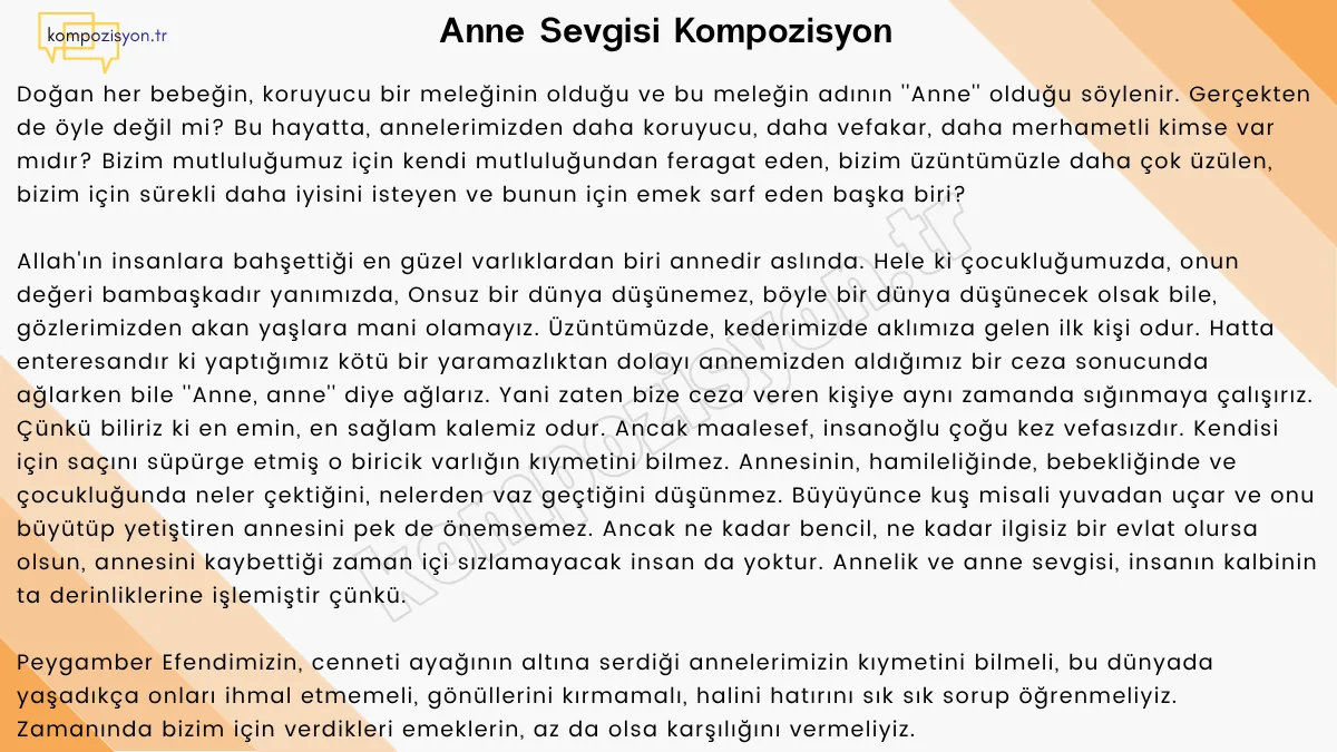 Anne Sevgisi İle İlgili Kompozisyon