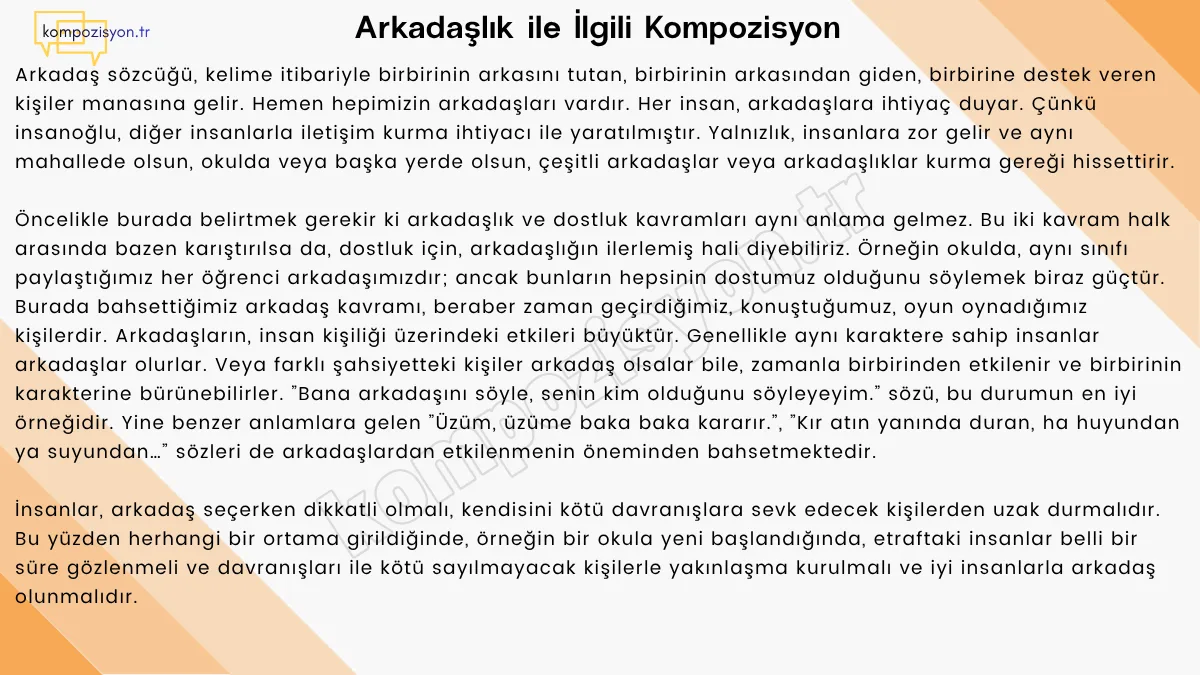 Arkadaslik İle İlgili Kompozisyon