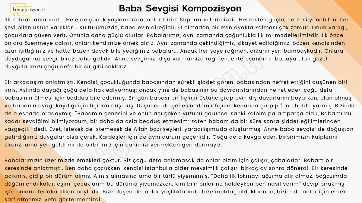 Baba Sevgisi İle İlgili Kompozisyon
