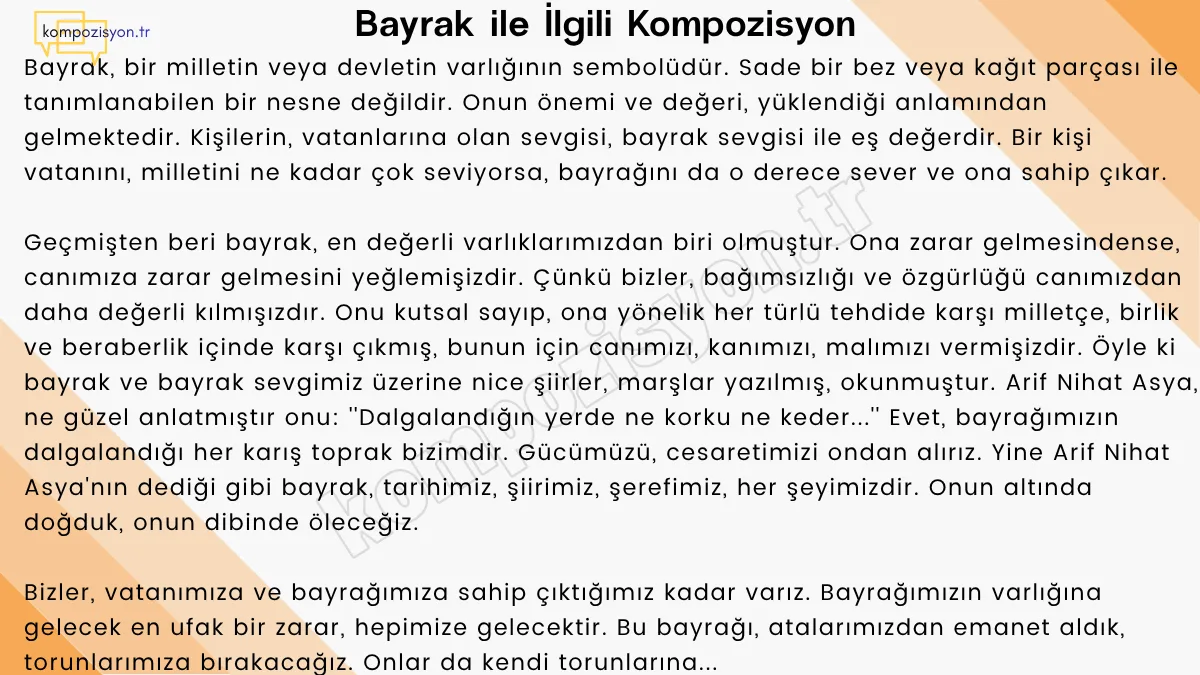Bayrak Sevgisi İle İlgili Kompozisyon