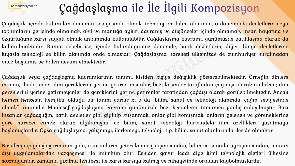 Çağdaşlaşma İle İlgili Kompozisyon