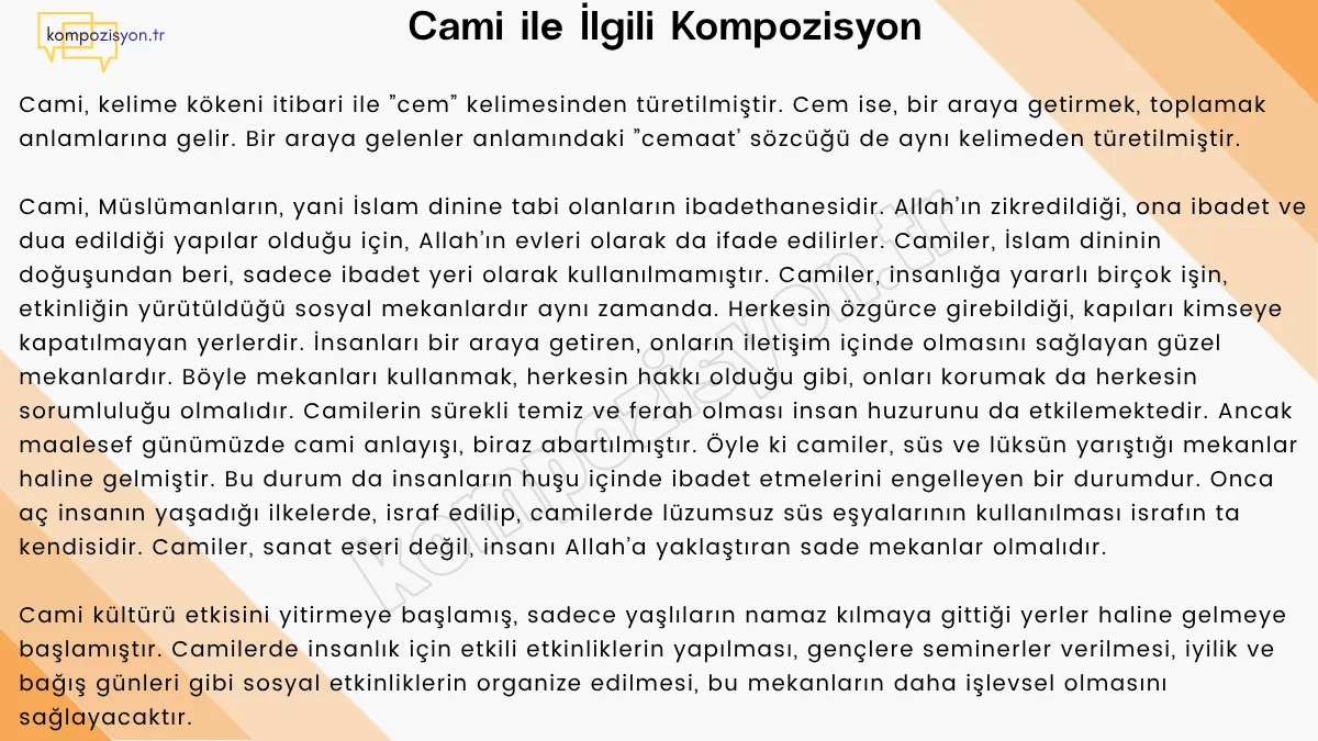 Cami İle İlgili Kompozisyon