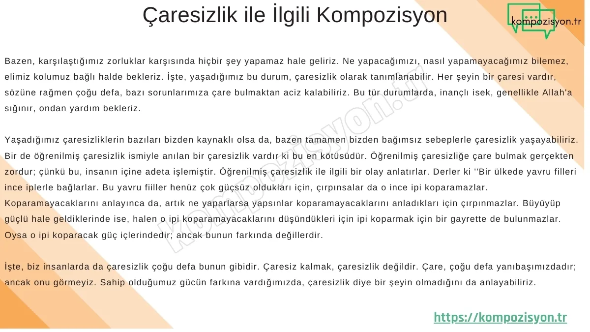 caresizlik ile ilgili kompozisyon