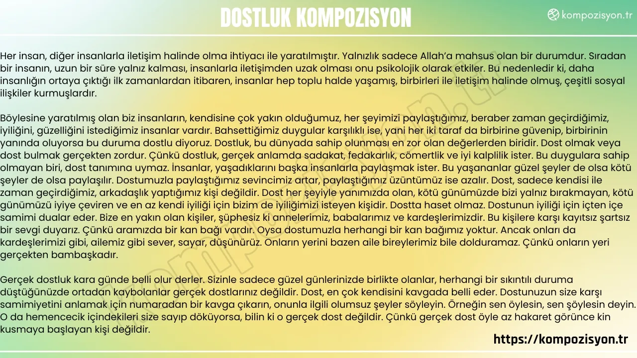 dostluk ile ilgili kompozisyon Dostluk İle İlgili Kompozisyon