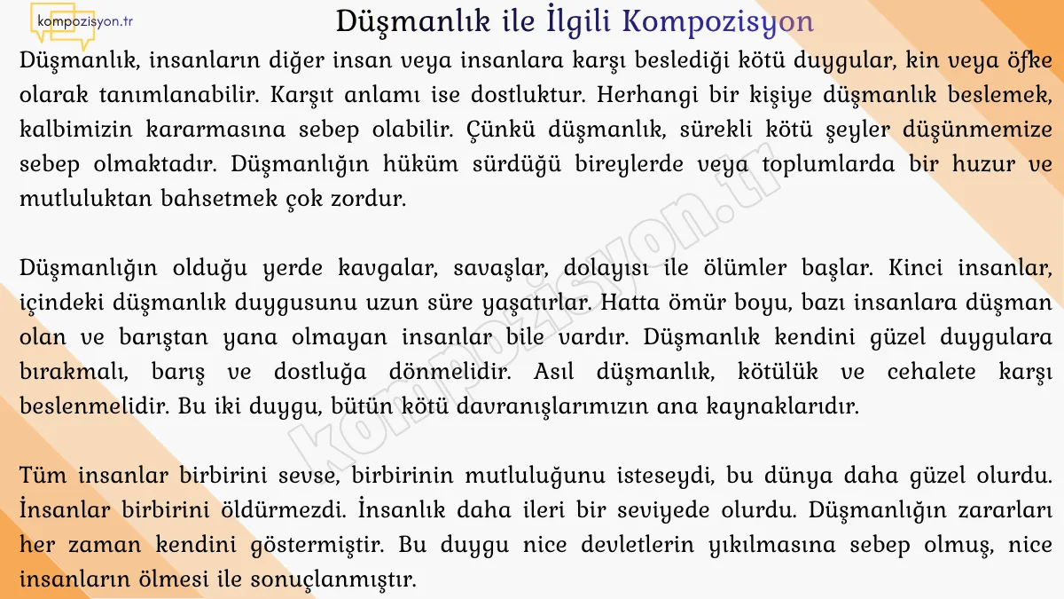 Dusmanlik İle İlgili Kompozisyon
