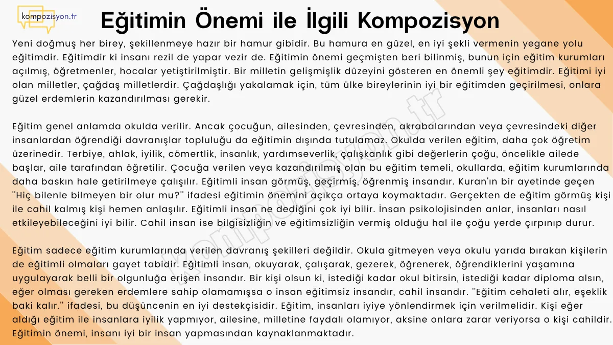 Egitimin Onemi İle İlgili Kompozisyon