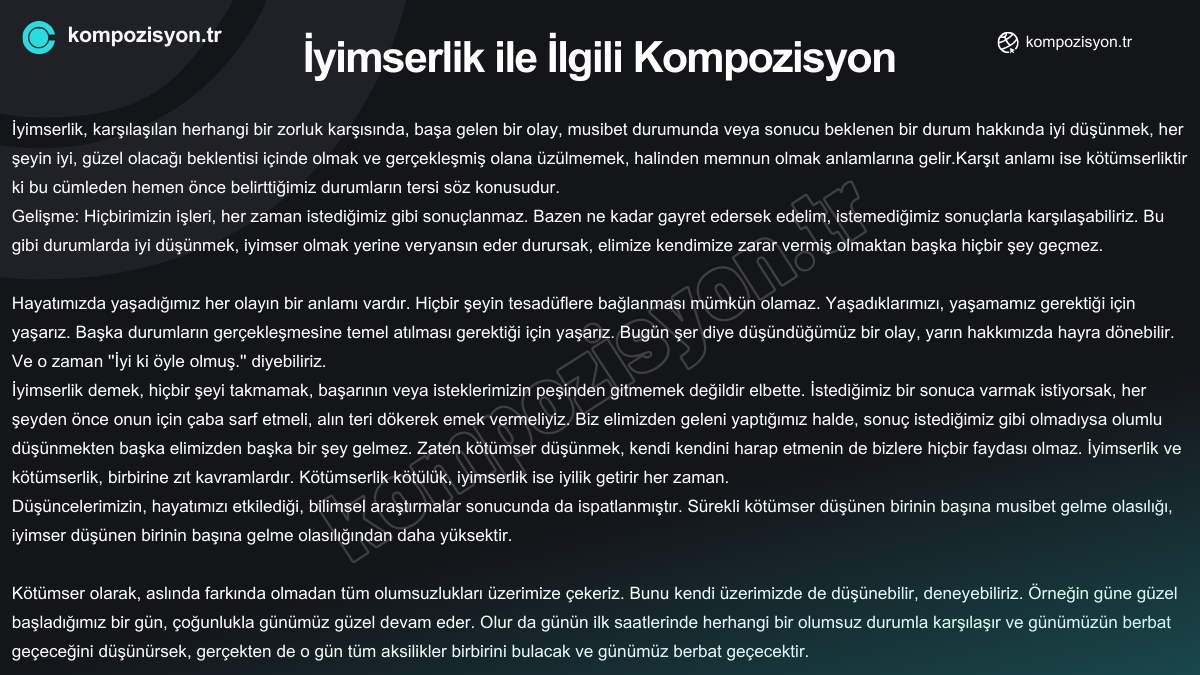 iyimserlik ile ilgili kompozisyon