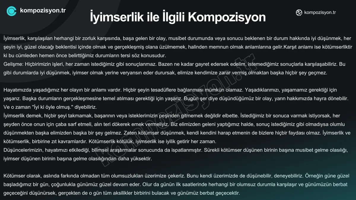 iyimserlik ile ilgili kompozisyon