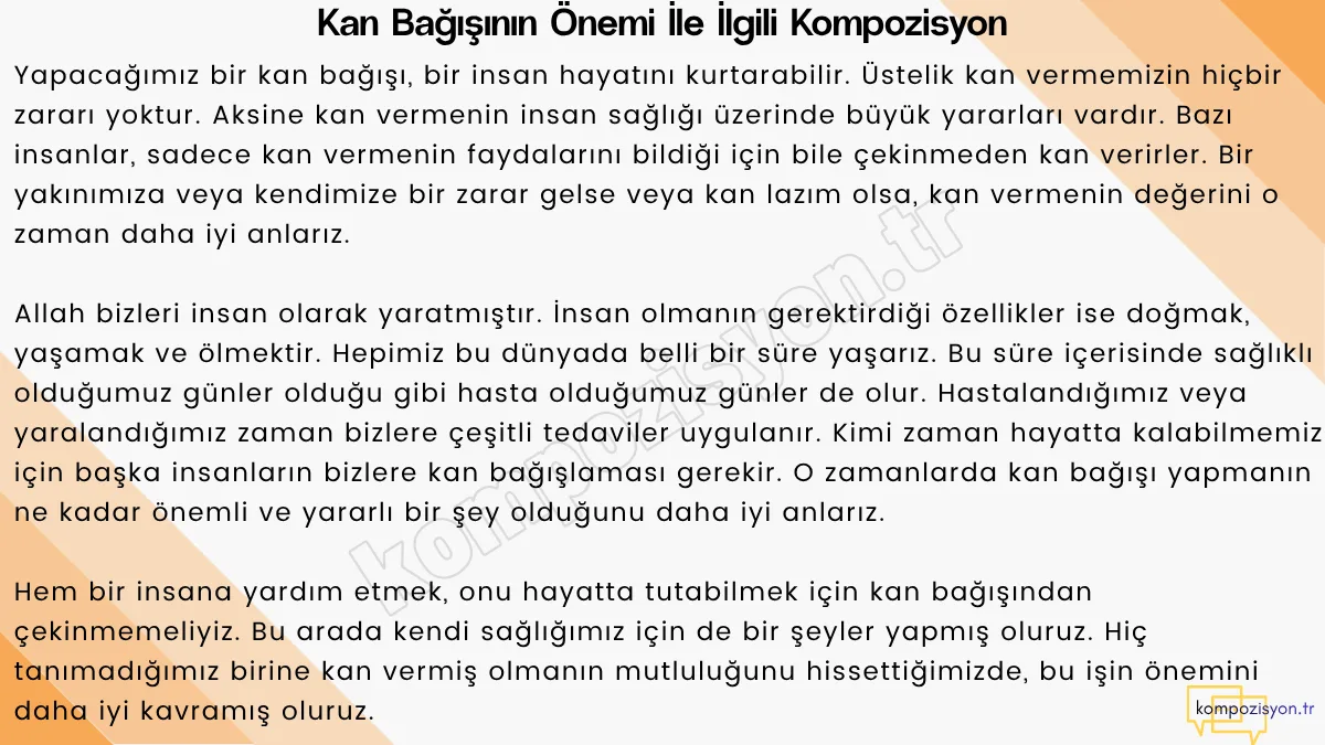 Kan Bağışının Önemi İle İlgili Kompozisyon