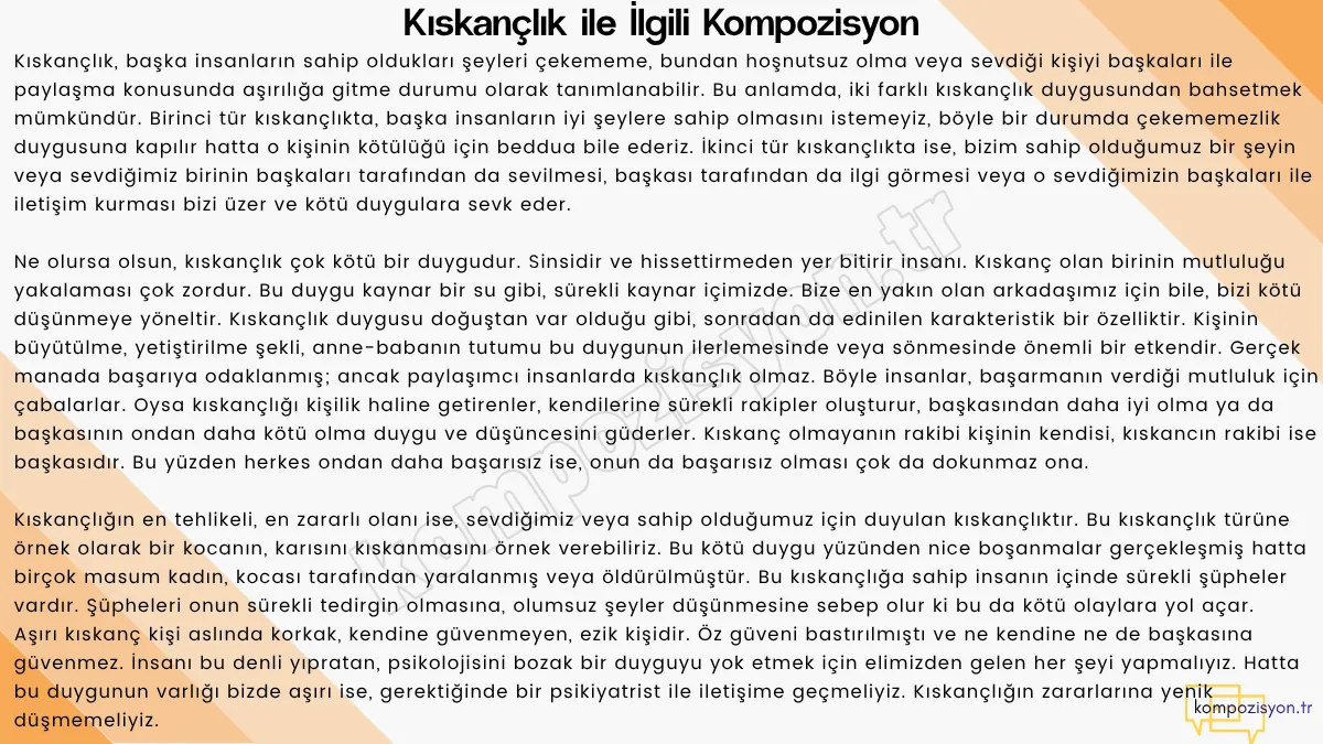 Kıskançlık ile İlgili Kompozisyon