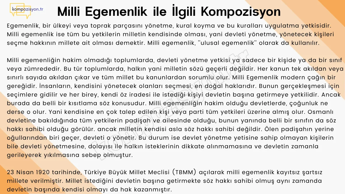 Milli Egemenlik İle İlgili Kompozisyon