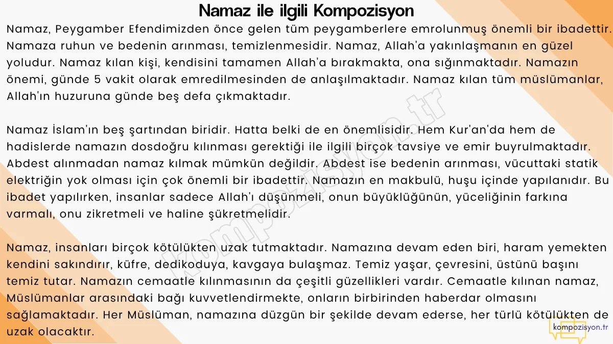 namazin onemi ile ilgili kompozisyon