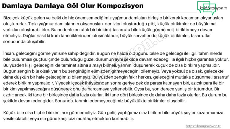 damlaya damlaya gol olur atasozu ile ilgili kompozisyon