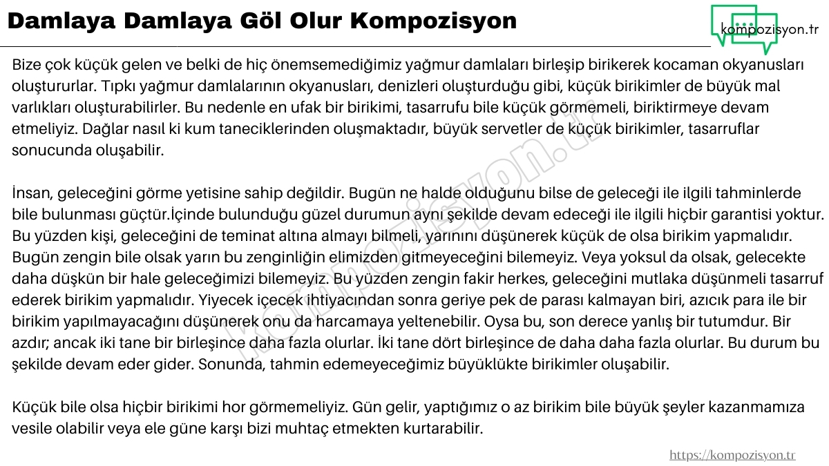 damlaya damlaya gol olur atasozu ile ilgili kompozisyon