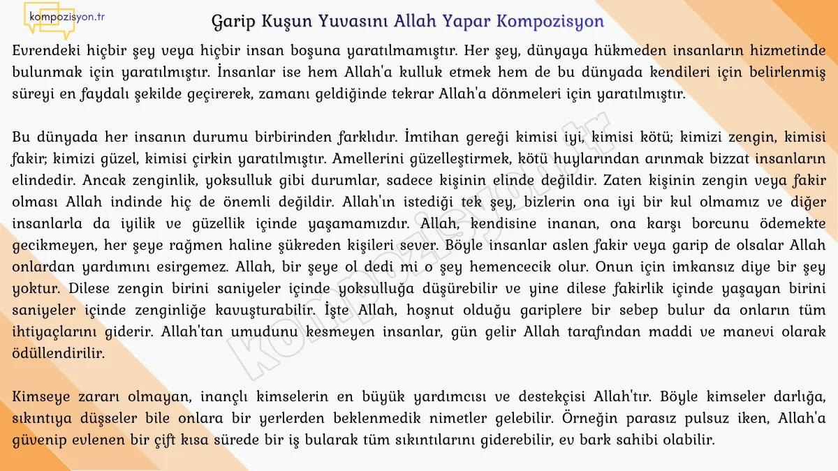Garip Kusun Yuvasini Allah Yapar Kompozisyon