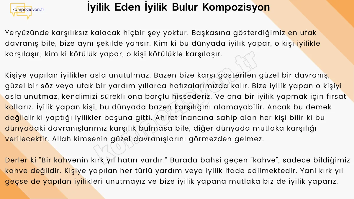 İyilik Eden İyilik Bulur Kompozisyon