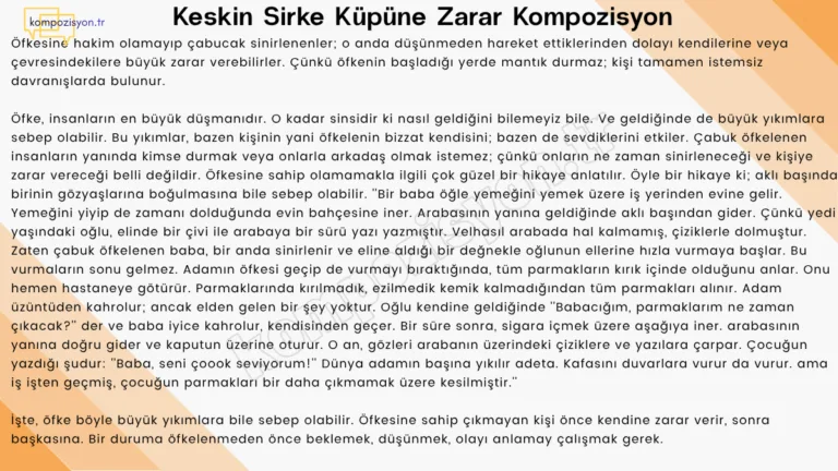 Keskin Sirke Kupune Zarar Atasozu İle İlgili Kompozisyon