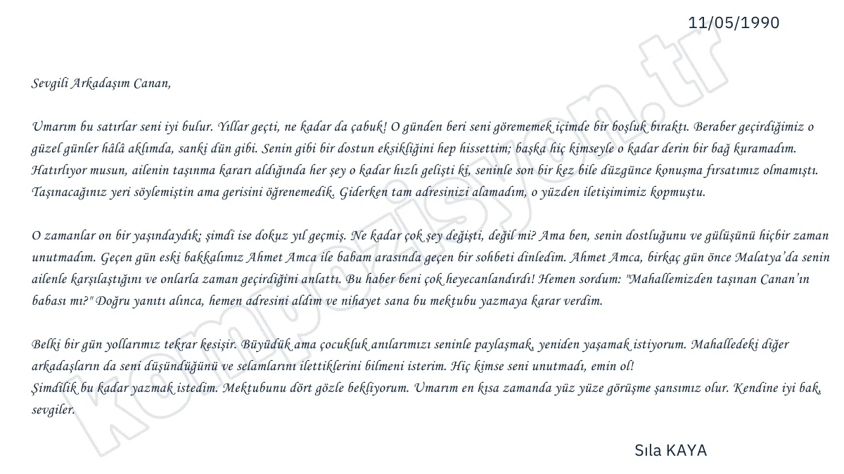Arkadaşa Göndermek İçin Mektup Örneği