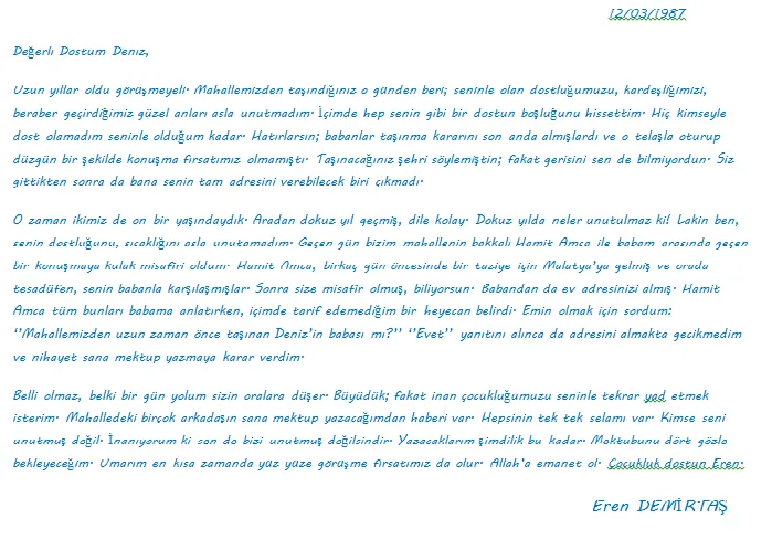 arkadasa mektup örnekleri