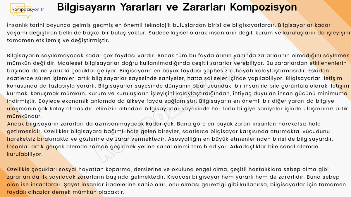 Bilgisayarin Yararlari Ve Zararlari Hakkinda Kompozisyon