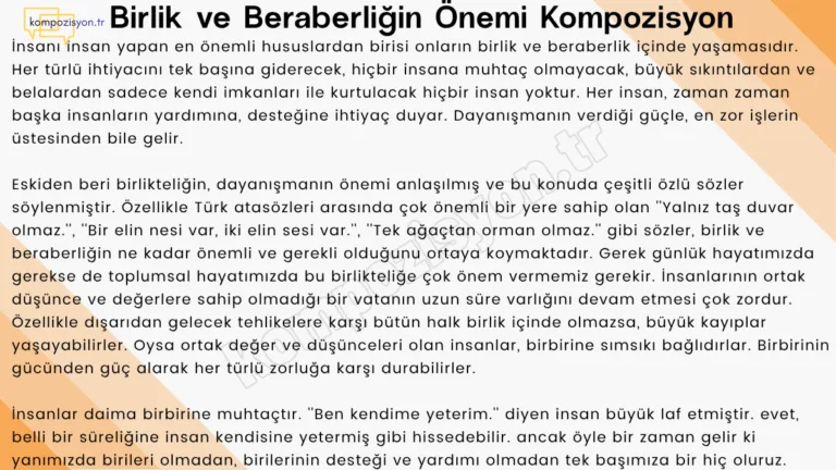 Birlik Ve Beraberligin Onemi İle İlgili Kompozisyon