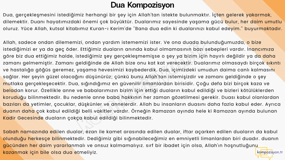 Dua ile İlgili Kompozisyon