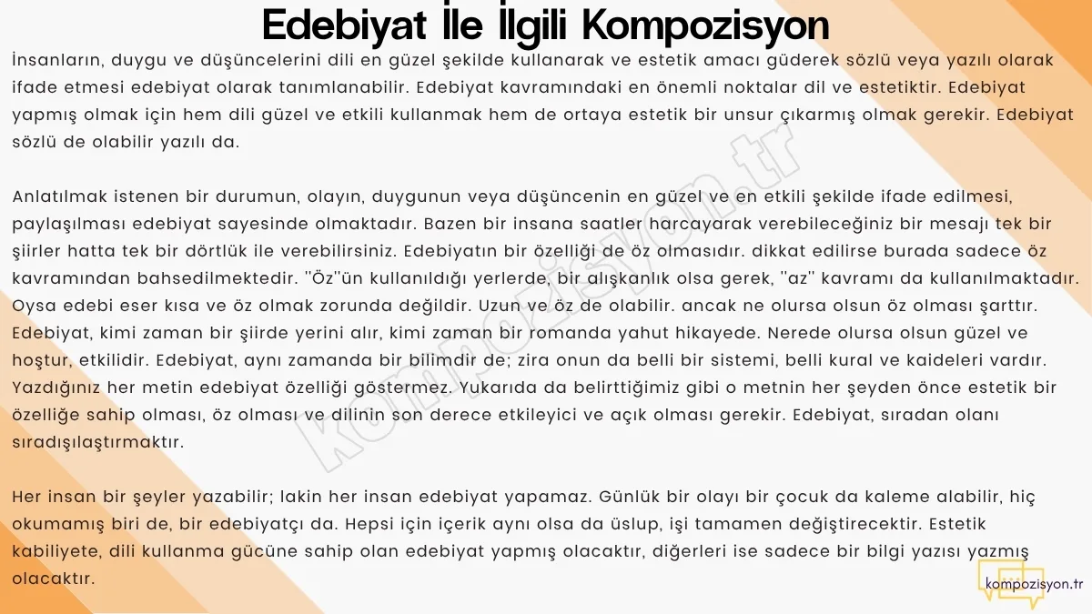 edebiyat ile ilgili kompozisyon