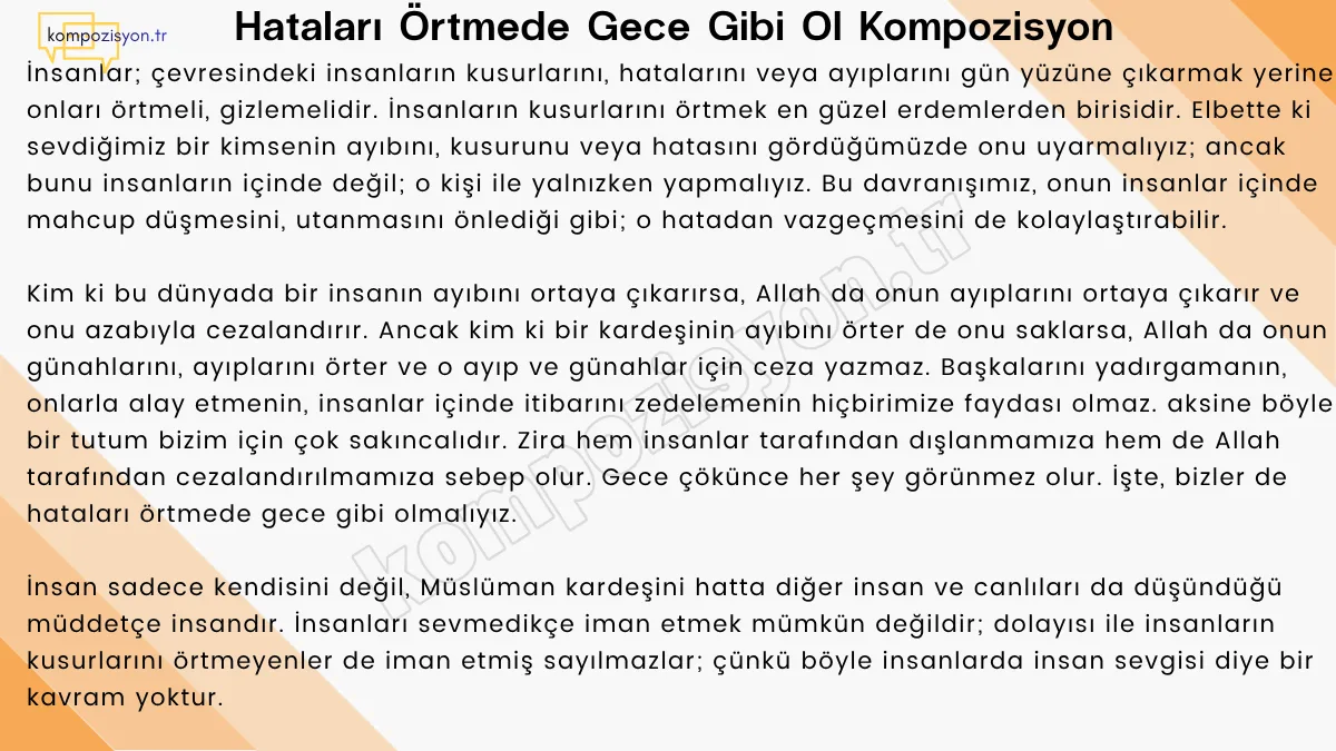 Hatalari Ortmede Gece Gibi Ol İle İlgili Kompozisyon