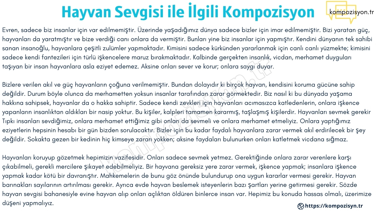 Hayvan Sevgisi ile İlgili Kompozisyon