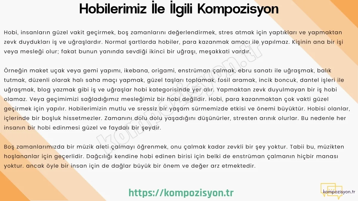 hobilerimiz ile ilgili kompozisyon
