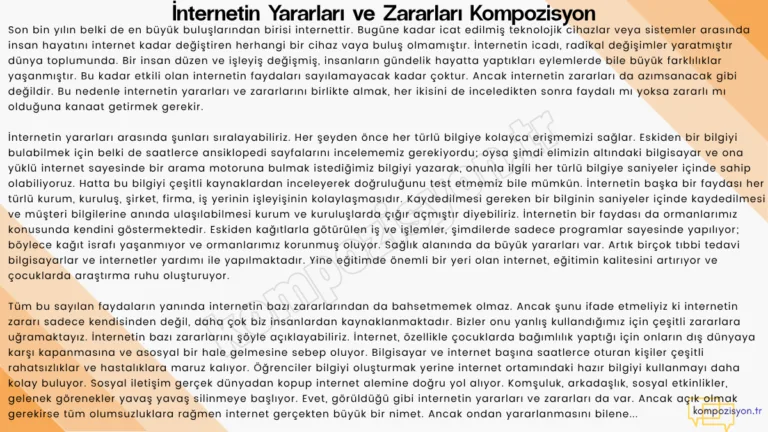 İnternetin Yararları ve Zararları Kompozisyon