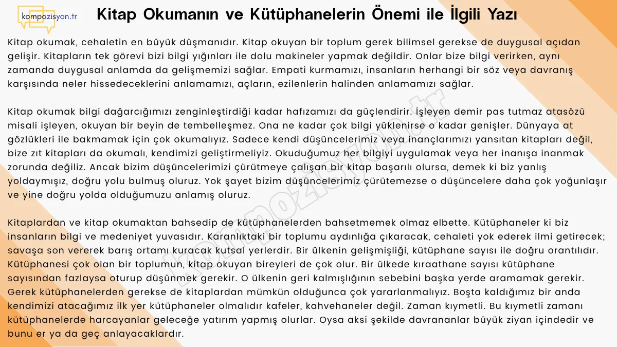 Kitap Okumanin Ve Kutuphanelerin Onemi İle İlgili Yazi