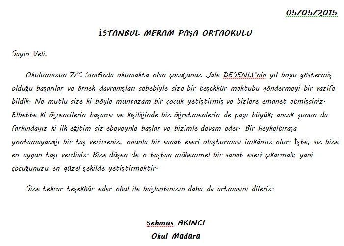 kuruma mektup örnekleri
