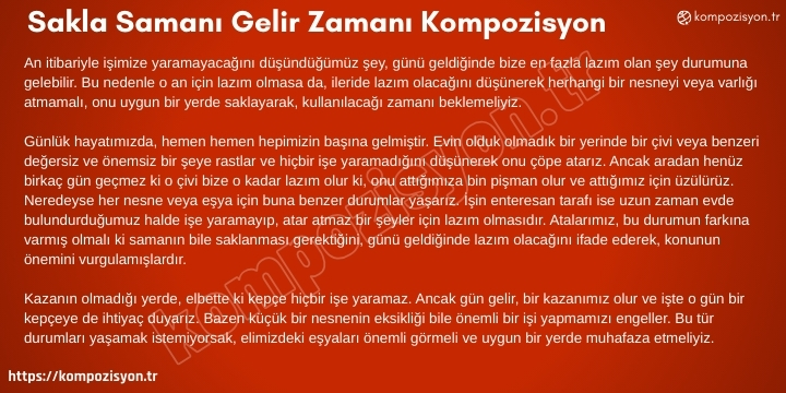 Sakla Samanı Gelir Zamanı ile İlgili Kompozisyon