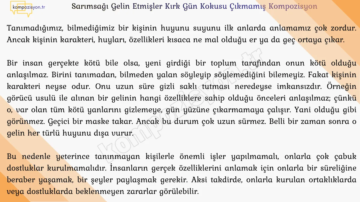 Sarimsagi Gelin Etmisler Kirk Gun Kokusu Cikmamis Kompozisyon