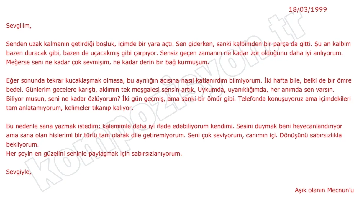 Aşk Mektubu Örneği