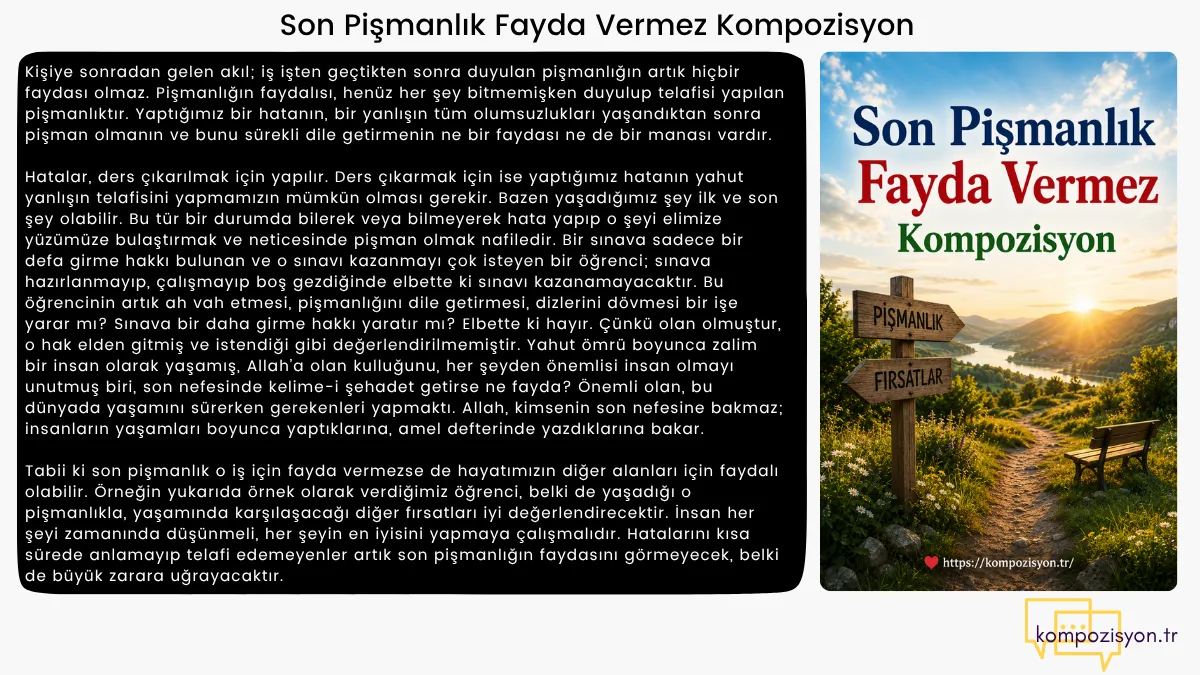 Son Pismanlik Fayda Vermez Atasozu İle İlgili Kompozisyon