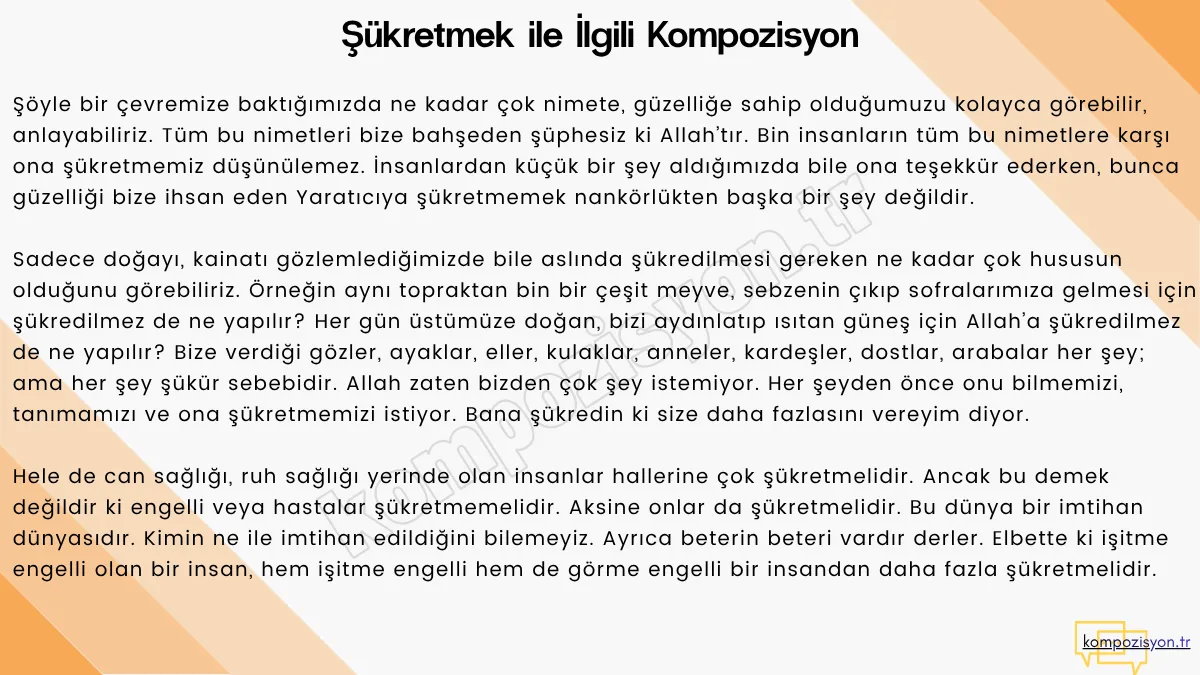 Şükretmek ile İlgili Kompozisyon Şükretmek ile İlgili Kompozisyon