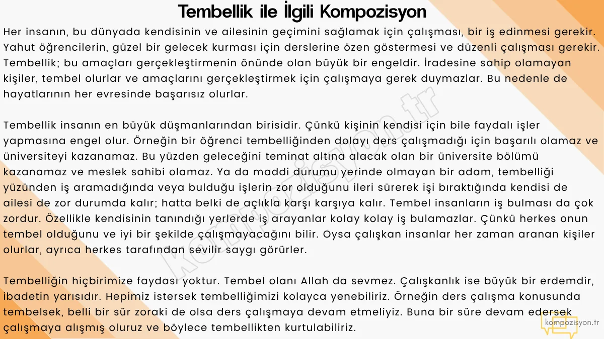Tembellik ile ilgili kompozisyon