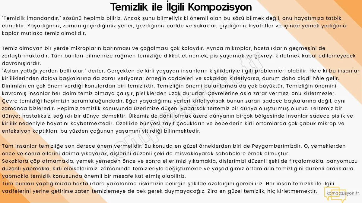 Temizlik ile İlgili Kompozisyon Temizlik ile İlgili Kompozisyon