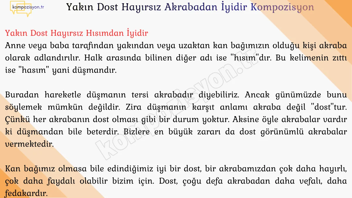 Yakin Dost Hayirsiz Akrabadan İyidir Kompozisyon