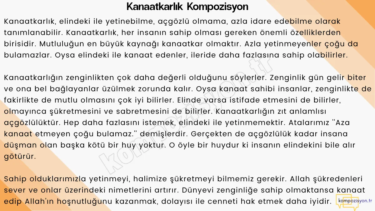 Kanaatkarlık ile İlgili Kompozisyon