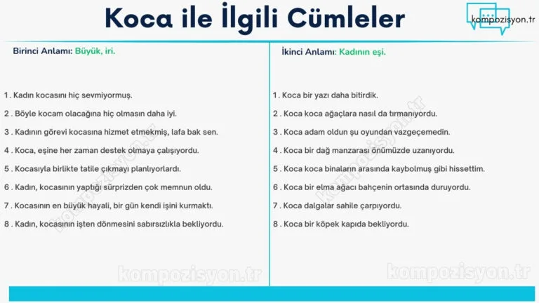koca ile ilgili cumleler cumle icerisinde kulanimi