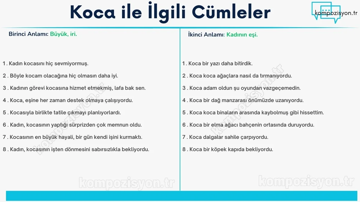 koca ile ilgili cumleler cumle icerisinde kulanimi