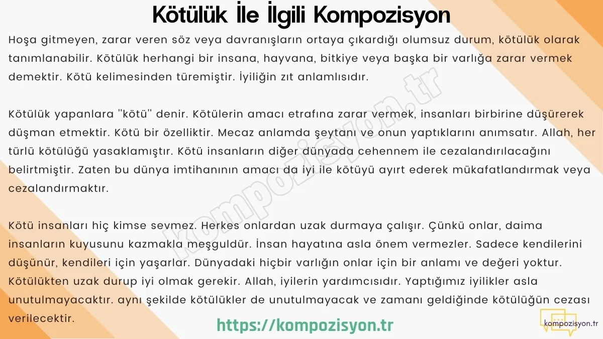 kotuluk ile ilgili kompozisyon
