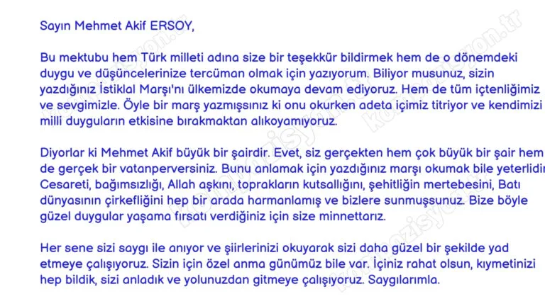 mehmet akif ersoy mektup