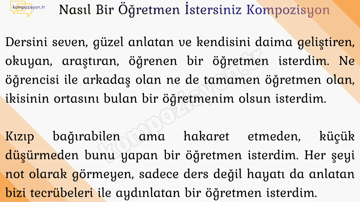 Nasil Bir Ogretmen İstersiniz Kompozisyon