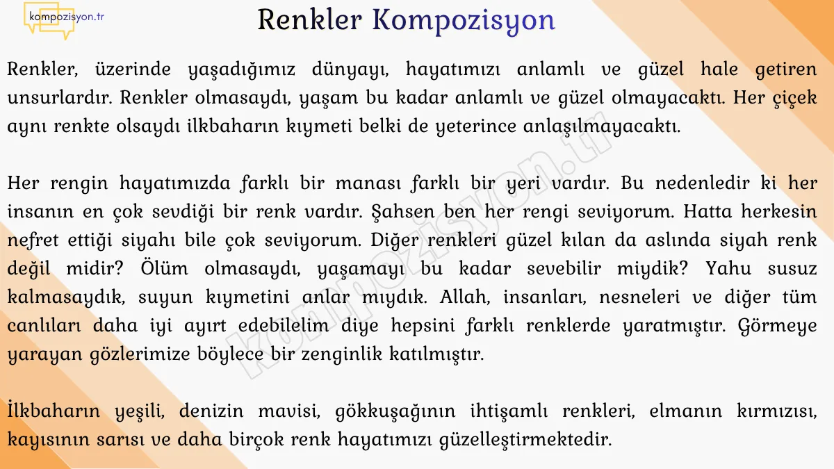 Renkler İle İlgili Kompozisyon Ornegi