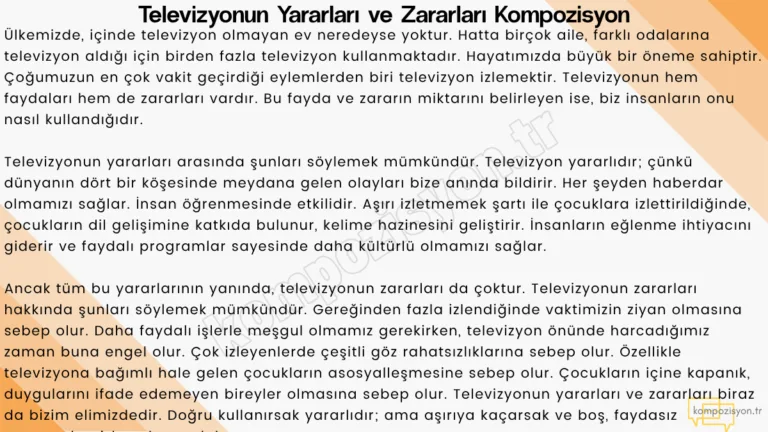 Televizyonun Yararları ve Zararları ile İlgili Kompozisyon